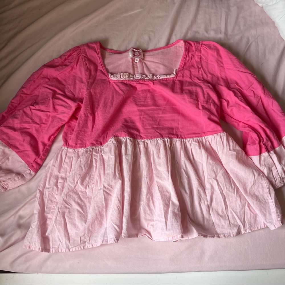 Victoria Dunn Seabrook Square Neck Top Pink Large Coastal Grandmillennial